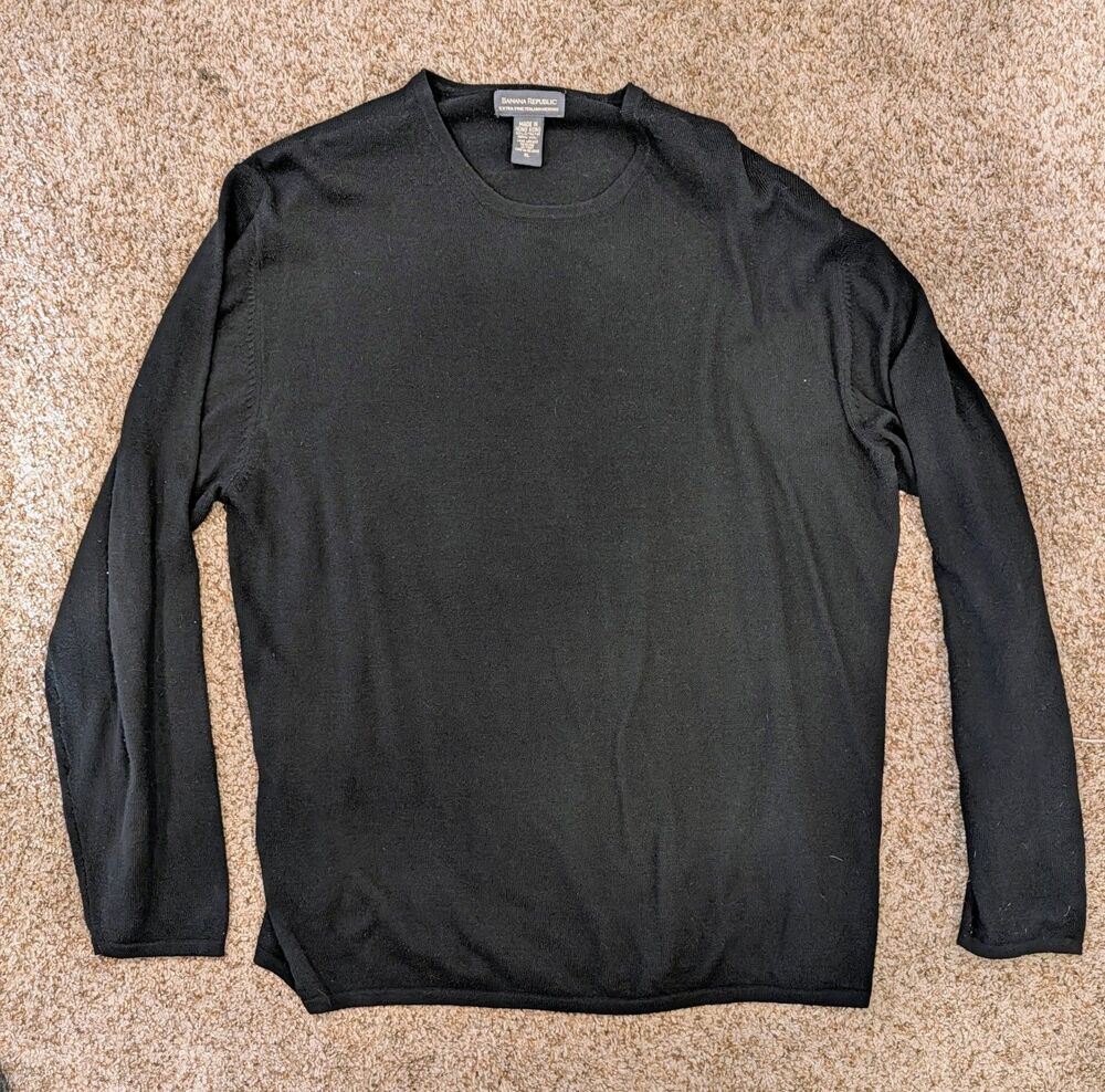 Banana Republic Sweater Mens XL Black Extra Fine Italian Merino Wool 1044